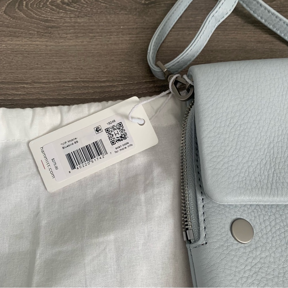 Hammitt VIP Mini Mobile Leather Crossbody Handbag Bluebird Light Blue Gray - Picture 8 of 13